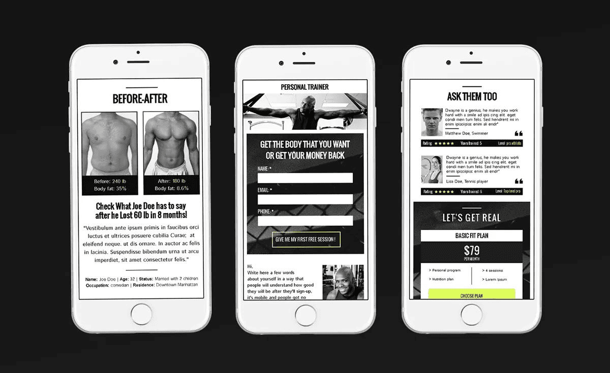 Landing pages on mobile devices