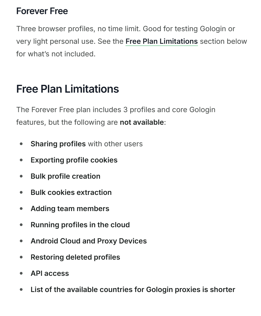 GoLogin Forever Free plan